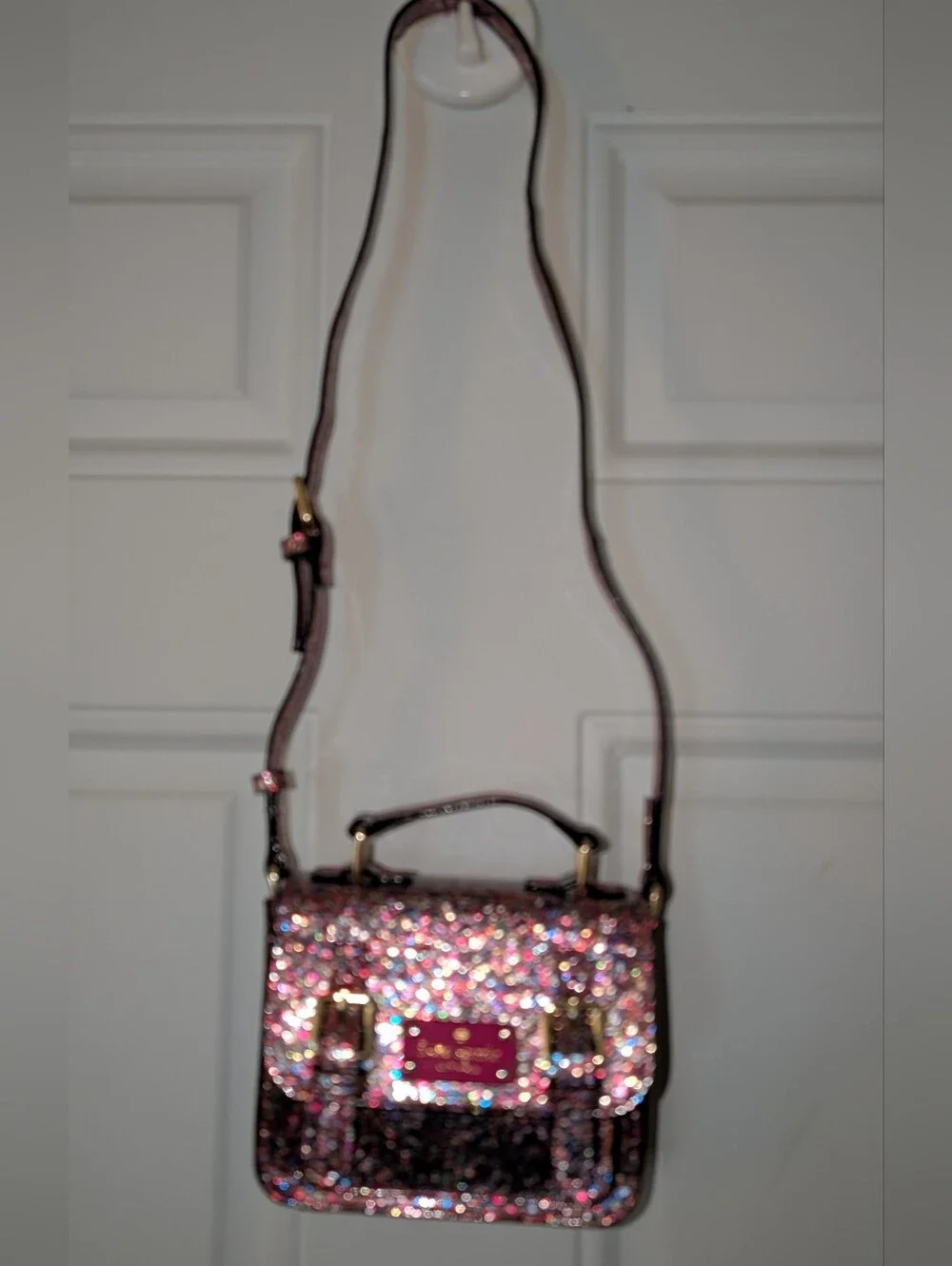 Kate Spade Kid's Glitter Scout Mini Crossbody Bag Pink Multi VGUC